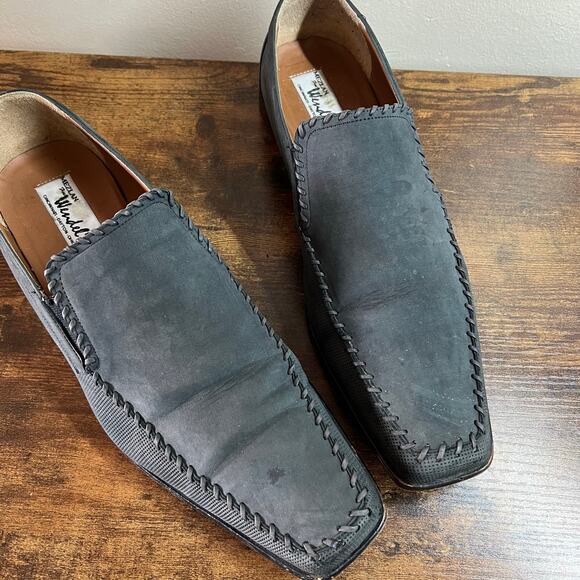 MEZLAN Armstrong Dress Shoes 13 Mens Square Toe Whipstitch Gray Loafers Designer - Picture 4 of 12